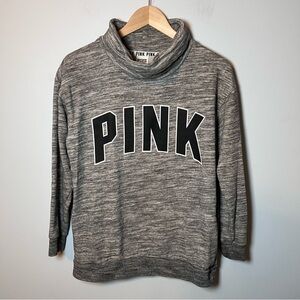 Victoria's Secret PINK Cowl Neck Sweatshirt Women’s XS Heather Gray Black Logo